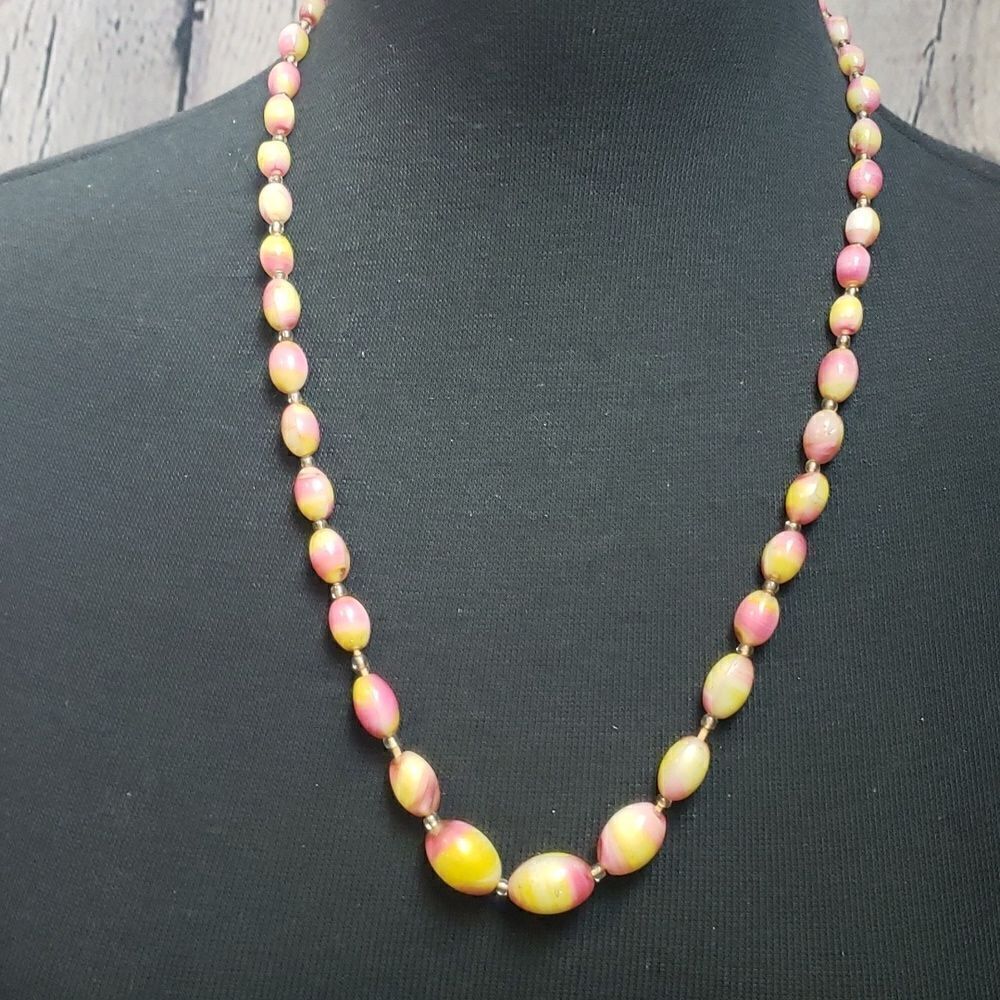 Vintage Pink and Yellow Beaded Necklace